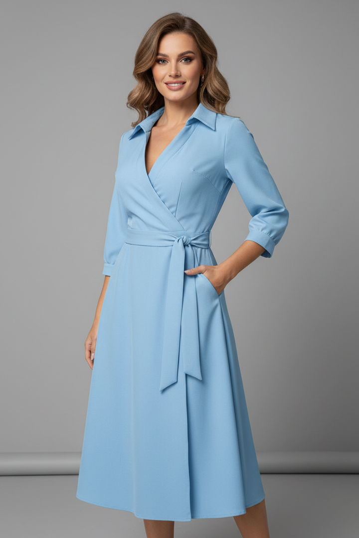 Women's Midi Dress with V-Neck and Adjustable Waist Tie – Elegant Summer A-Line Dress for Casual and Formal Occasions 4