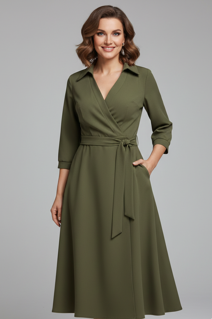 Women's Midi Dress with V-Neck and Adjustable Waist Tie – Elegant Summer A-Line Dress for Casual and Formal Occasions 5