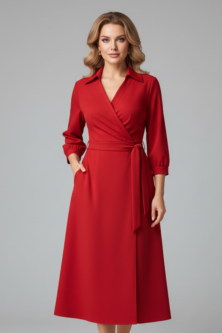Women's Midi Dress with V-Neck and Adjustable Waist Tie – Elegant Summer A-Line Dress for Casual and Formal Occasions 6