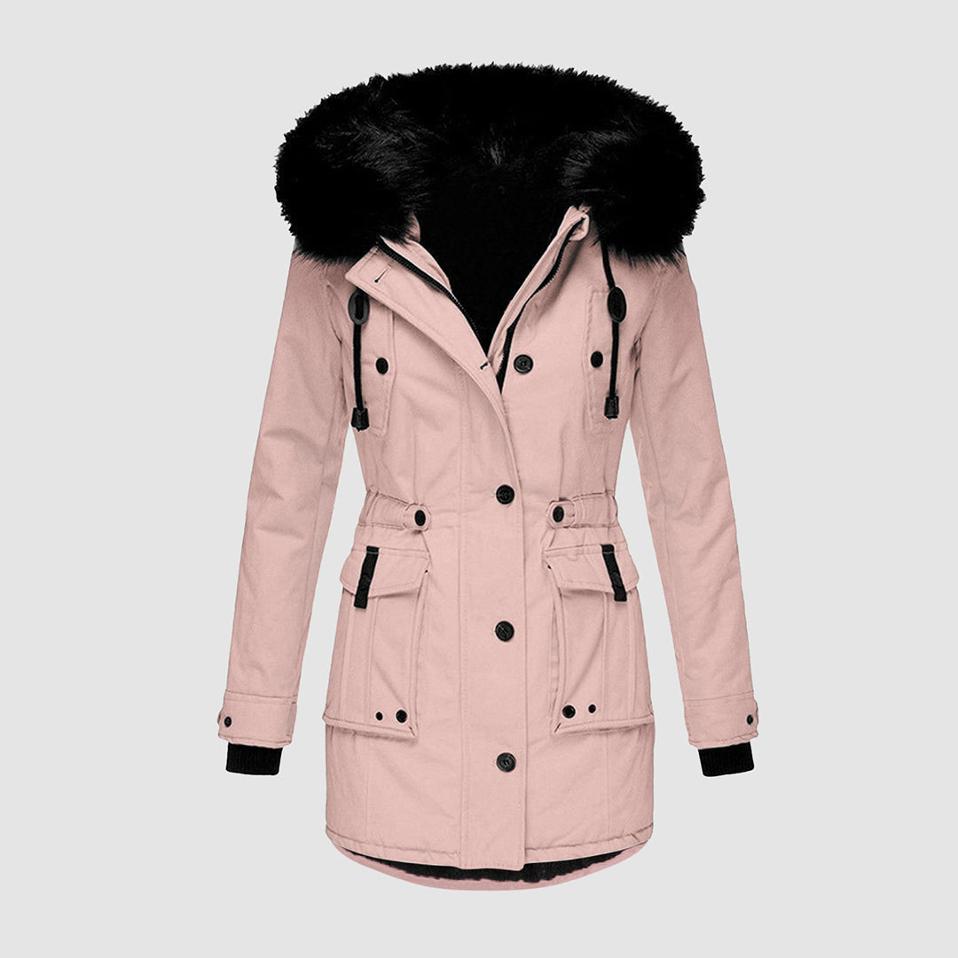 Women's Parka Jacket with Faux Fur Hood and Drawstring Waist – Black Long Winter Jacket for Women 0