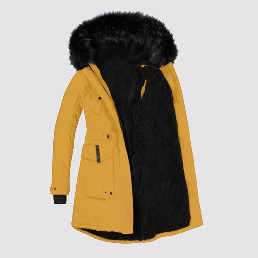 Women's Parka Jacket with Faux Fur Hood and Drawstring Waist – Black Long Winter Jacket for Women 2