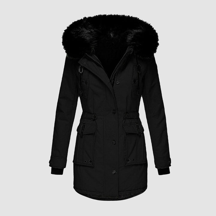 Women's Parka Jacket with Faux Fur Hood and Drawstring Waist – Black Long Winter Jacket for Women 7