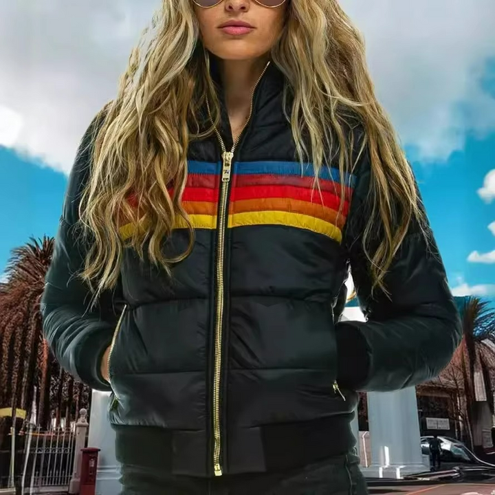 Women’s Puffer Jacket with Stripe Panels