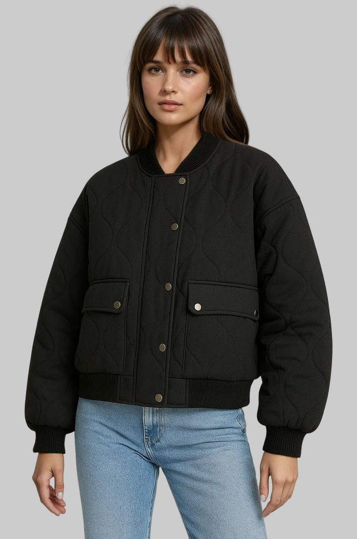 Women’s Quilted Bomber Jacket with Ribbed Trim