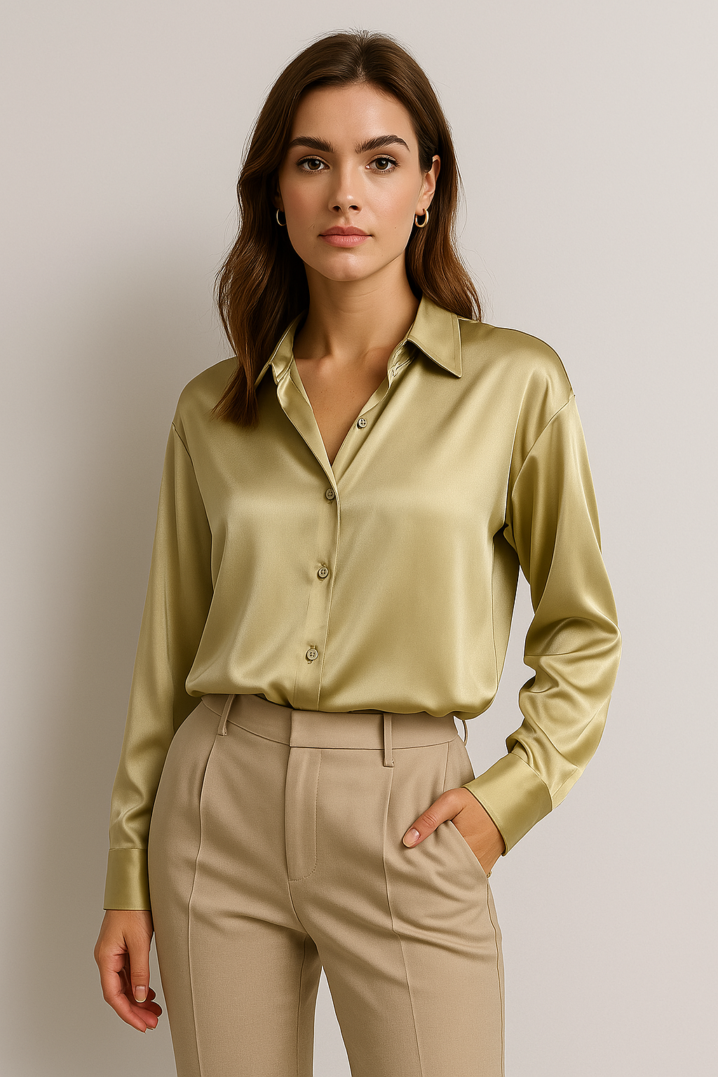 Women's Satin Blouse with Elegant Cut and Smooth Finish – Versatile Style for Casual or Formal Wear 7