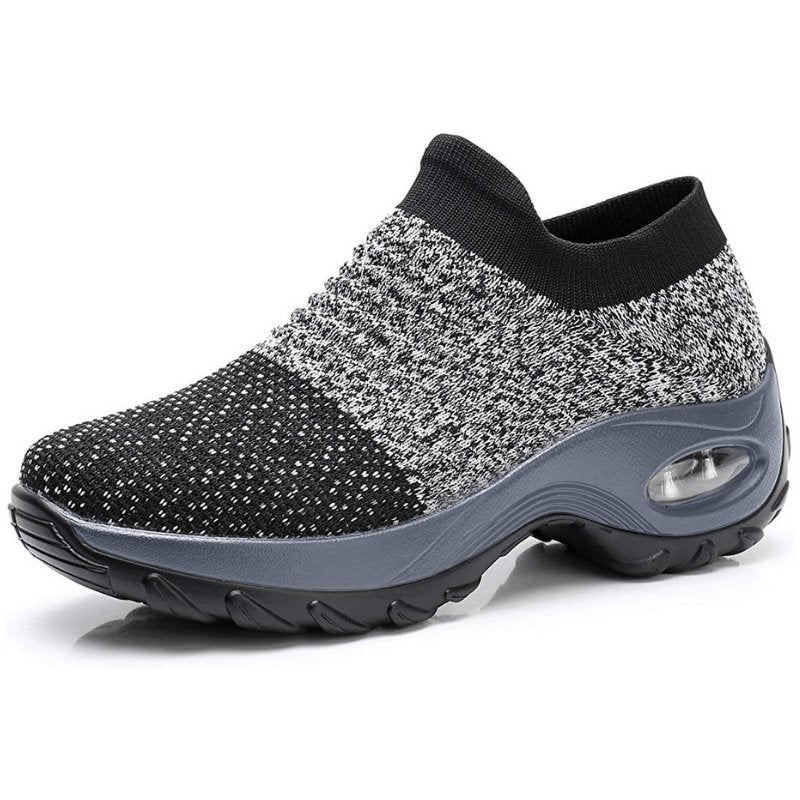 Women's slip-on sneakers featuring air cushion technology and a breathable knit design, perfect for all-day comfort and style. 1