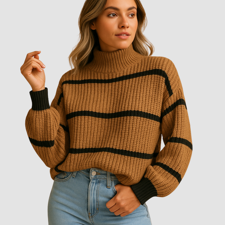 Women’s Striped high neck knit sweater