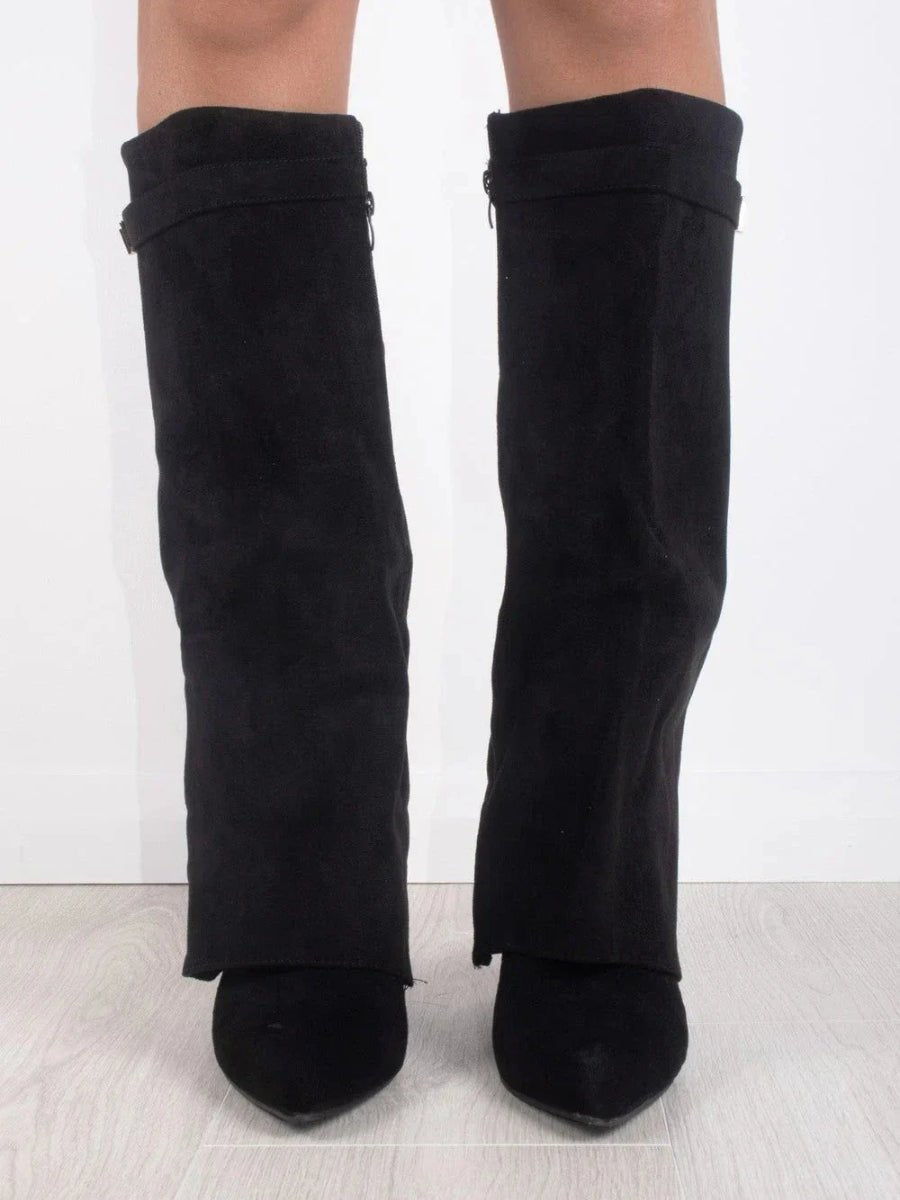Women's suede knee high boots featuring stylish gold hardware, perfect for elevating any outfit with elegance and versatility. 4