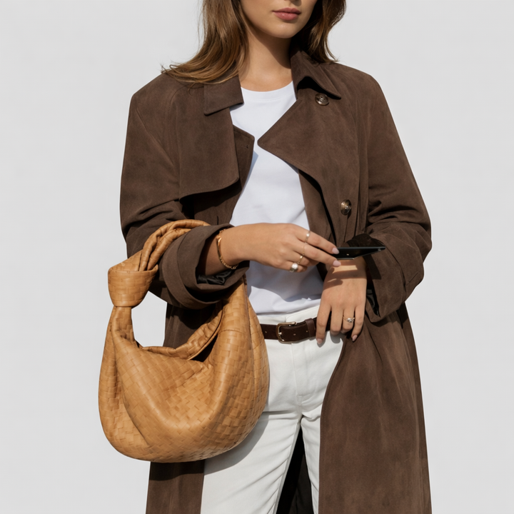 Women's Suede Trench Coat with Belt