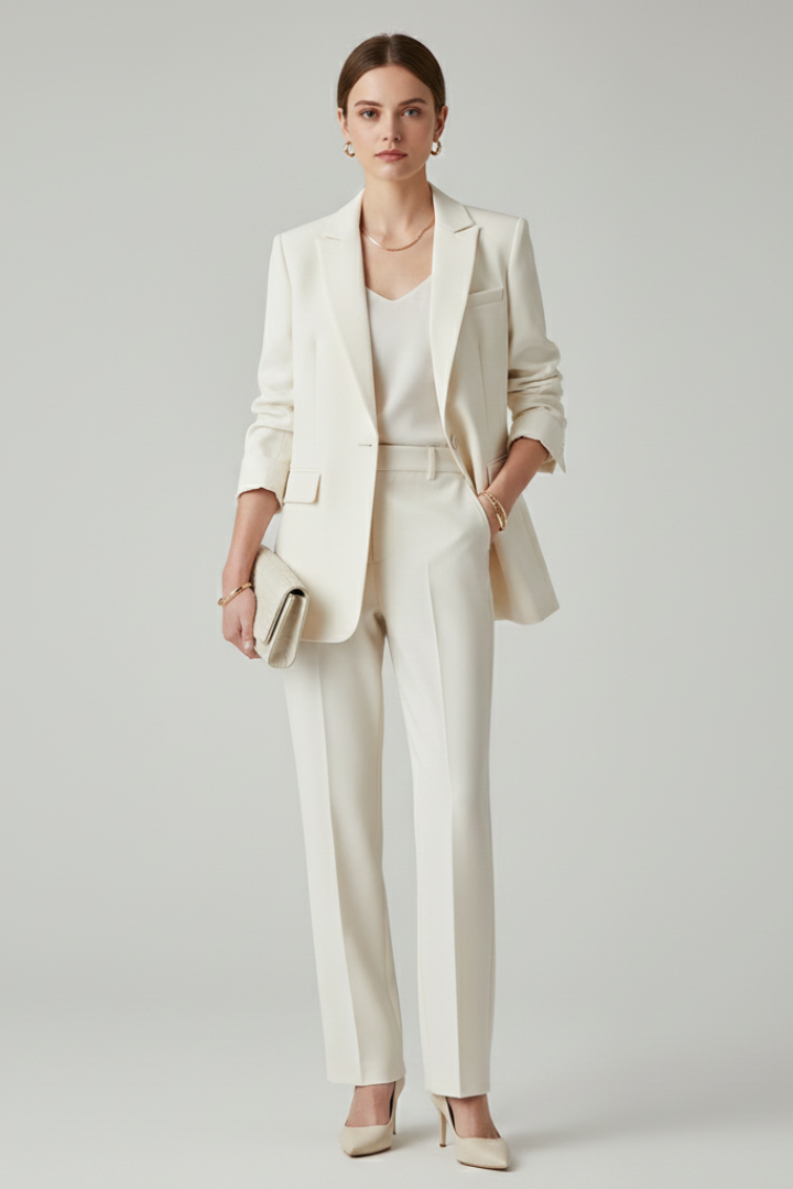 Women's Suit Blazer Set with Defined Shape and Straight-Leg Trousers – Chic Versatile Design for Office and Casual Wear 0