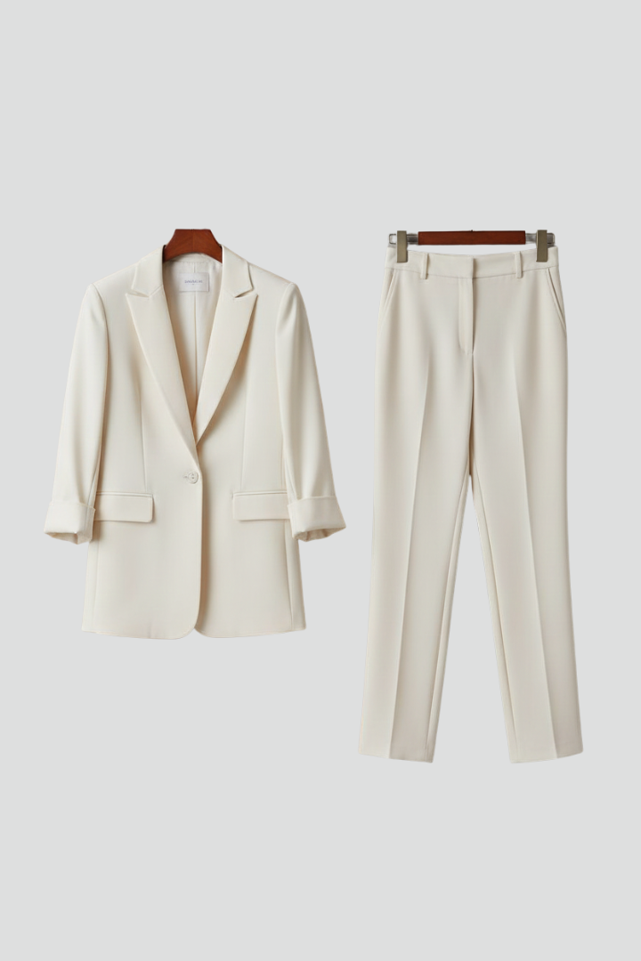 Women's Suit Blazer Set with Defined Shape and Straight-Leg Trousers – Chic Versatile Design for Office and Casual Wear 1