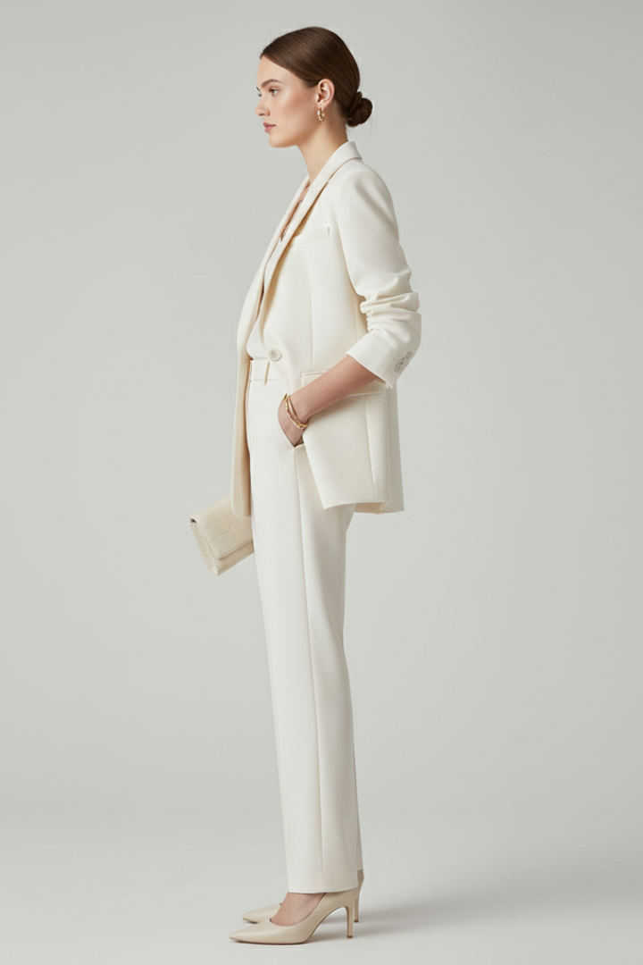 Women's Suit Blazer Set with Defined Shape and Straight-Leg Trousers – Chic Versatile Design for Office and Casual Wear 3