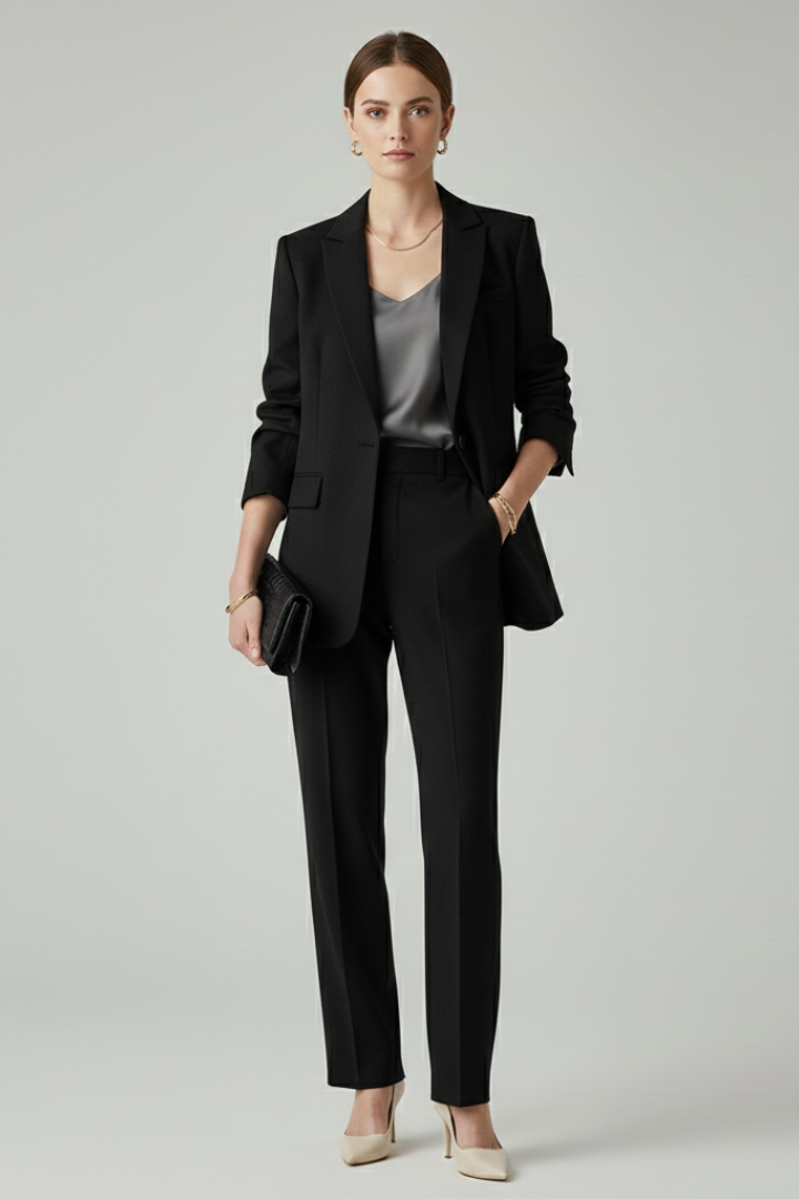 Women's Suit Blazer Set with Defined Shape and Straight-Leg Trousers – Chic Versatile Design for Office and Casual Wear 5