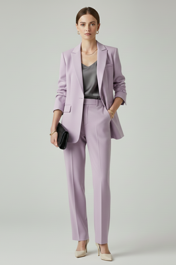 Women's Suit Blazer Set with Defined Shape and Straight-Leg Trousers – Chic Versatile Design for Office and Casual Wear 6