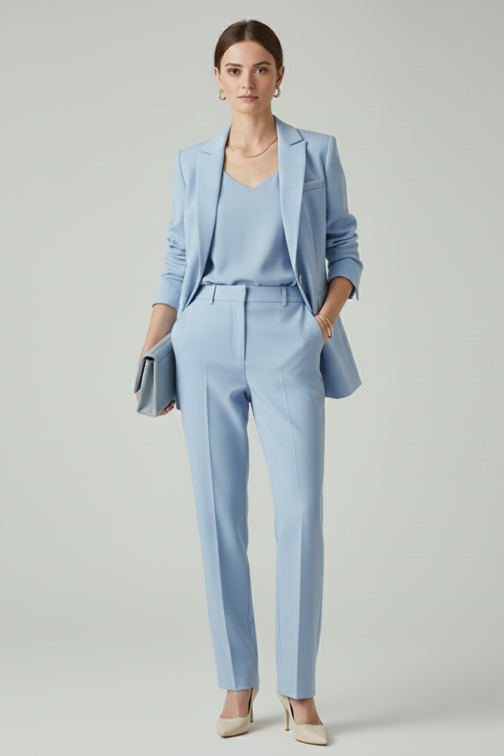 Women's Suit Blazer Set with Defined Shape and Straight-Leg Trousers – Chic Versatile Design for Office and Casual Wear 7