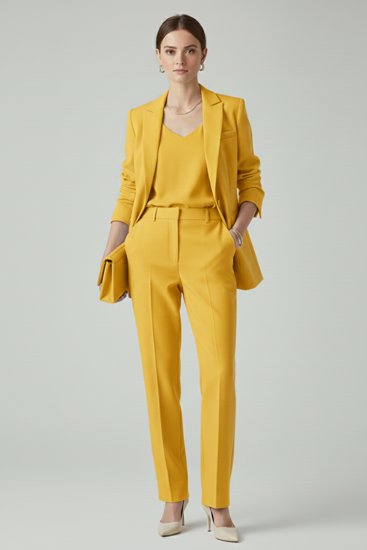 Women's Suit Blazer Set with Defined Shape and Straight-Leg Trousers – Chic Versatile Design for Office and Casual Wear 8