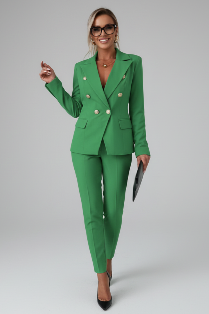 Women's Suit Set with Buttoned Jacket and Straight-Leg Trousers – Elegant Professional Wear 12