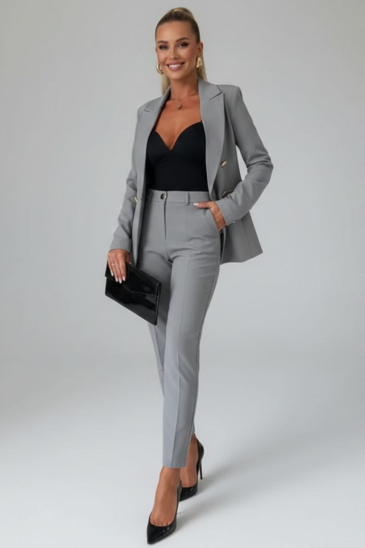 Women's Suit Set with Buttoned Jacket and Straight-Leg Trousers – Elegant Professional Wear 9