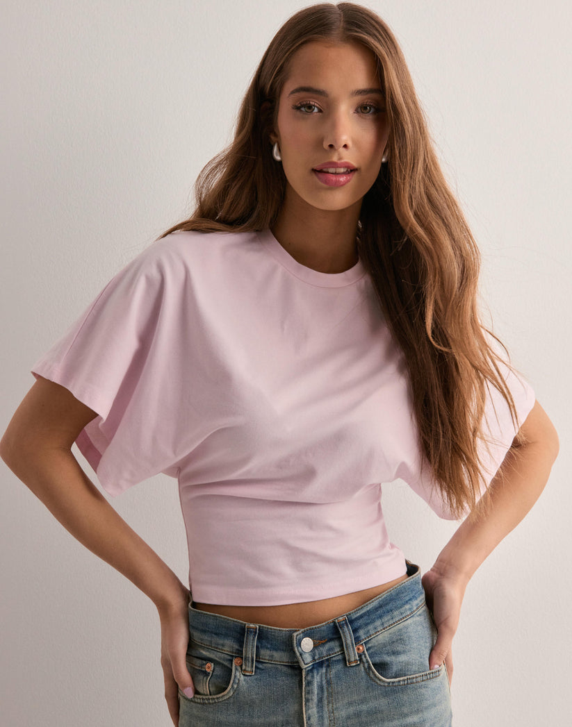 Women's T-Shirt with Wide Sleeves and Shaped Waist – Soft Breathable Fabric in Black, Pink, White, Brown 3