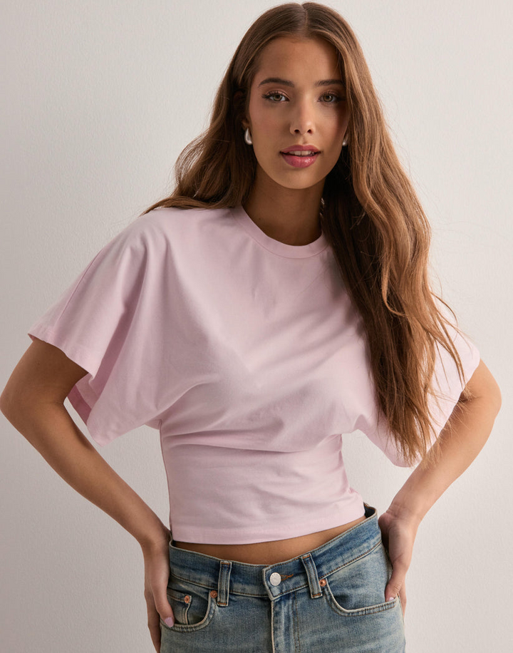 Women's T-Shirt with Wide Sleeves and Shaped Waist – Soft Breathable Fabric in Black, Pink, White, Brown 3