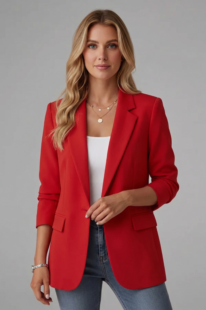 Women's Tailored Blazer with Notched Lapel and Single Button – Elegant Black Blazer for Women 0
