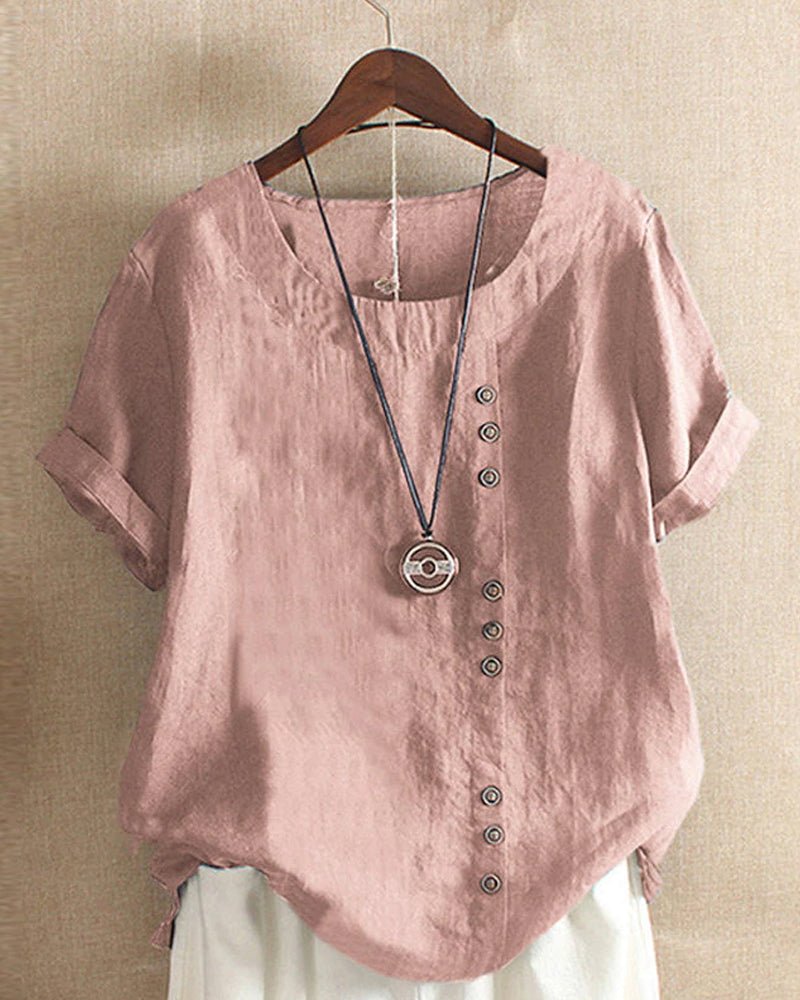 Women's Top with Button Front and Relaxed Fit – Short Sleeve Casual Blouse for Warm Weather 0