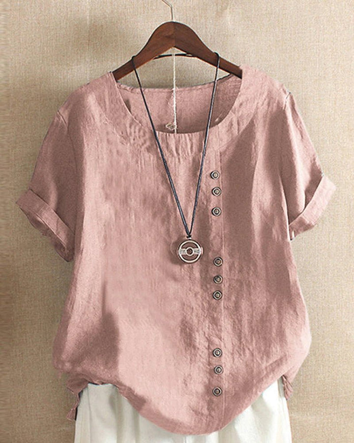 Women's Top with Button Front and Relaxed Fit – Short Sleeve Casual Blouse for Warm Weather 0
