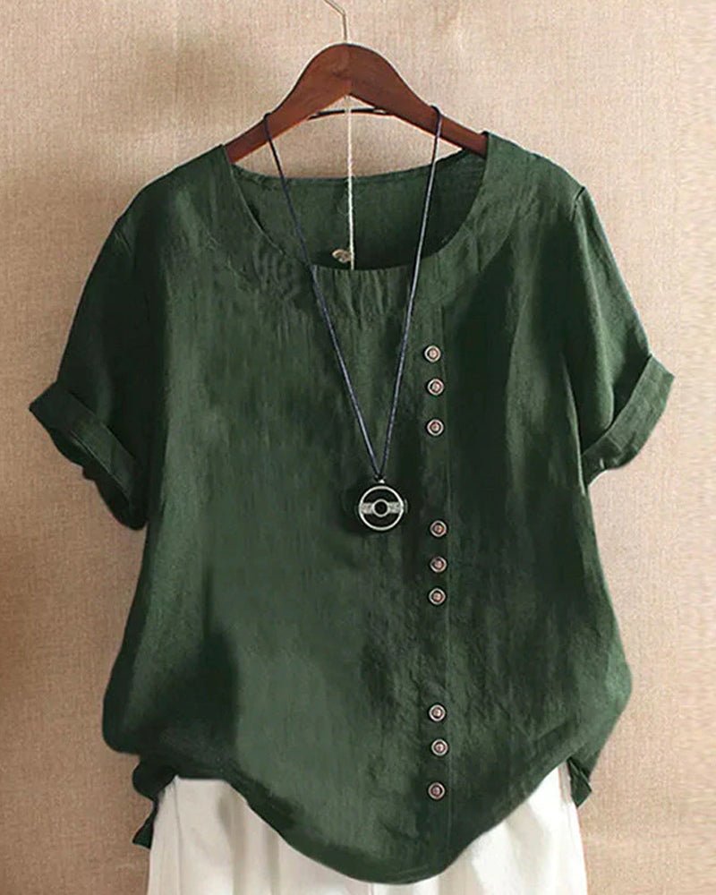 Women's Top with Button Front and Relaxed Fit – Short Sleeve Casual Blouse for Warm Weather 1