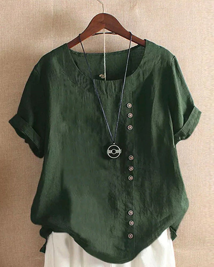 Women's Top with Button Front and Relaxed Fit – Short Sleeve Casual Blouse for Warm Weather 1