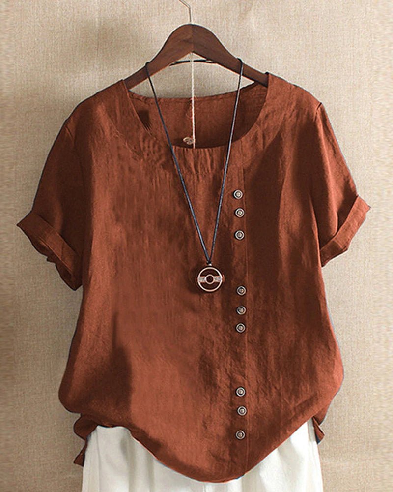 Women's Top with Button Front and Relaxed Fit – Short Sleeve Casual Blouse for Warm Weather 3