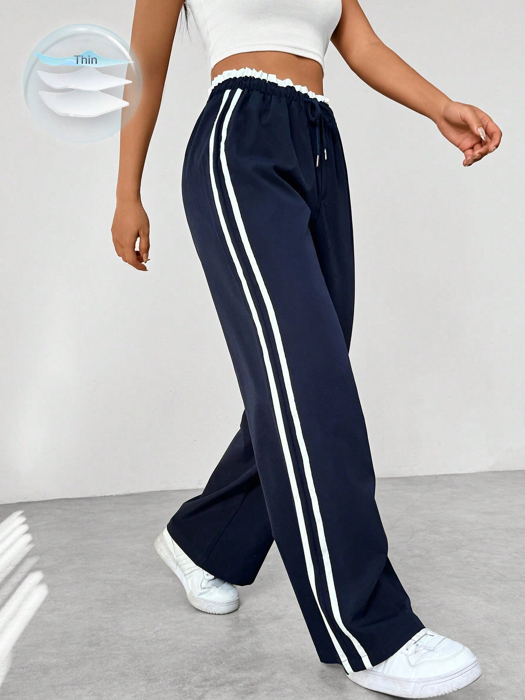 Women's Wide-Leg Trousers with Sporty Side Stripes – Airy and Comfortable Fit 0