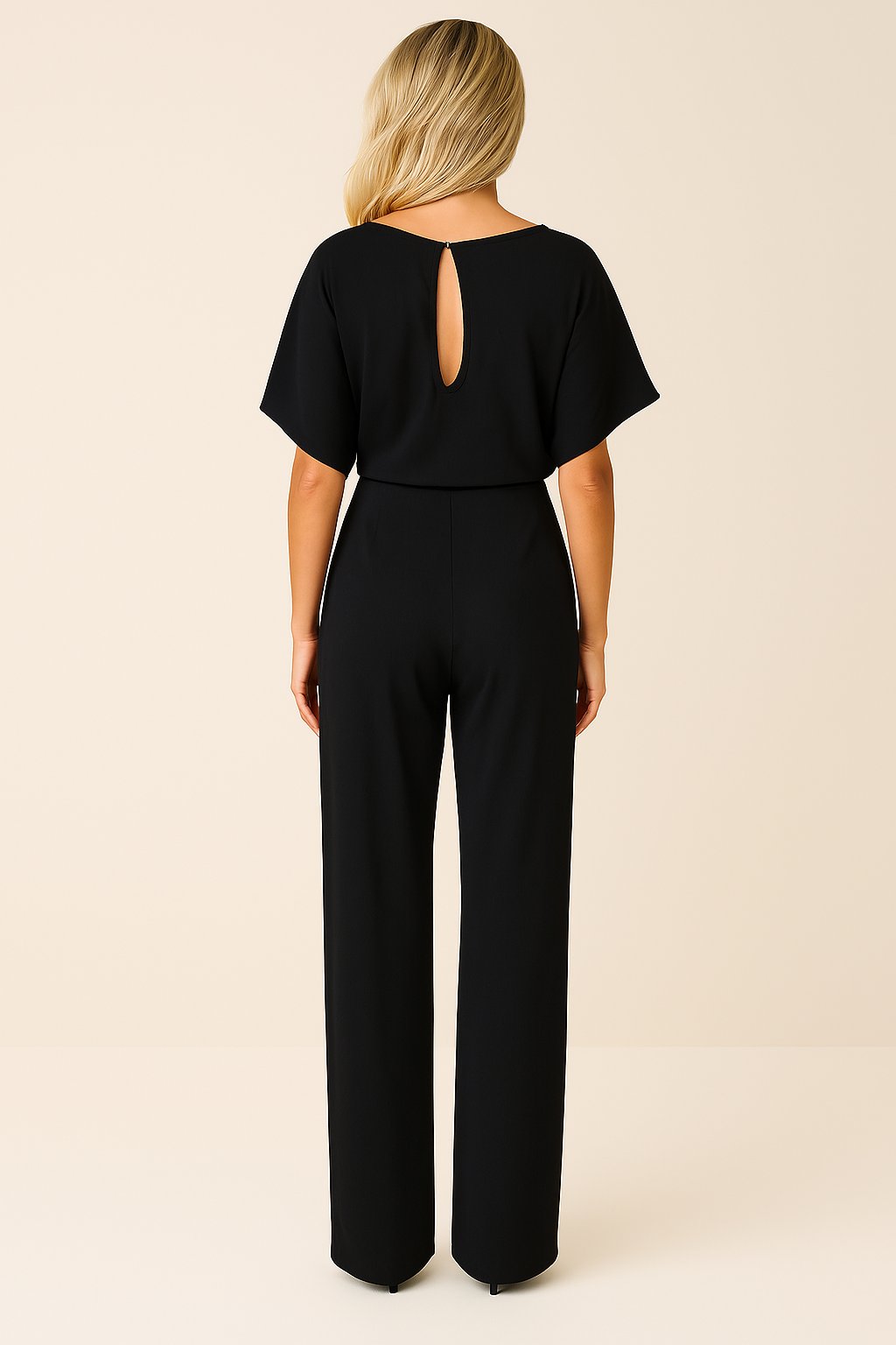 Women's wide leg jumpsuit with short sleeves and adjustable belt, featuring a modern design perfect for casual or dressy occasions. 8