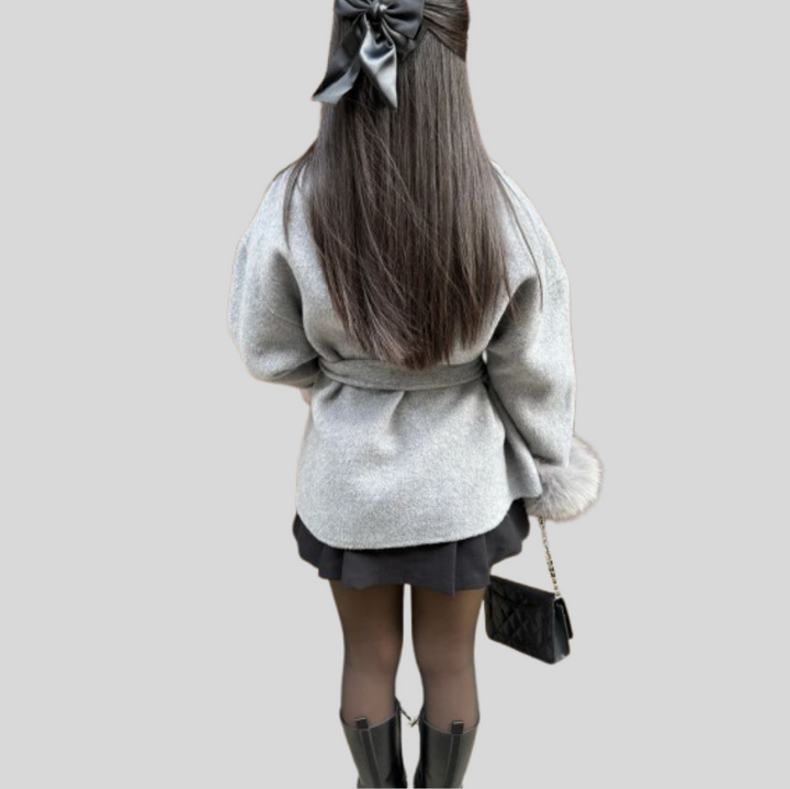 Women's Wrap Coat with Fluffy Trim Sleeves