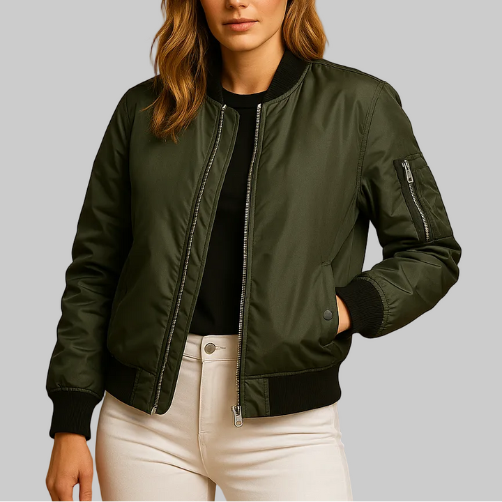 Women’s Zipped Bomber Jacket with Pockets