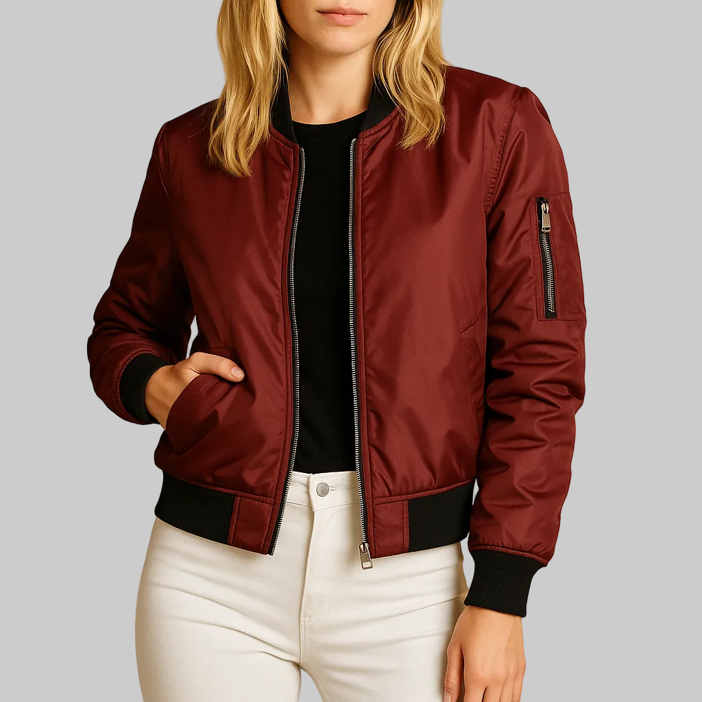 Women’s Zipped Bomber Jacket with Pockets