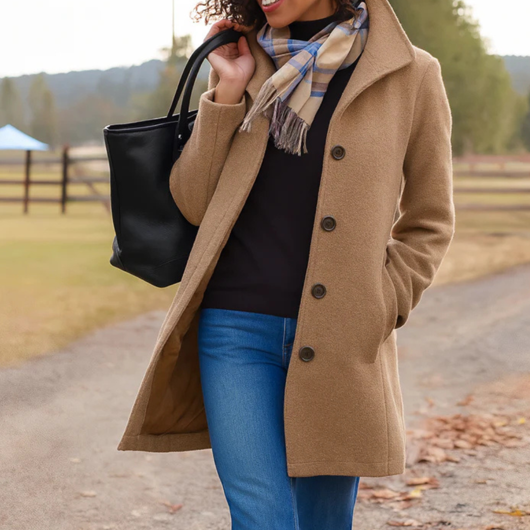 Womens Coats Long Tailored Wool Overcoat with Button Front – Elegant Black Winter Coat 0