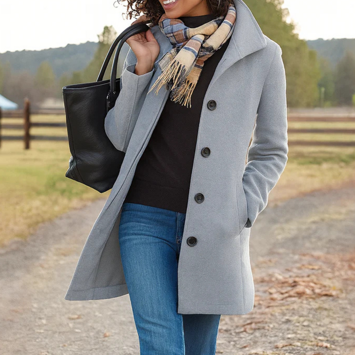 Womens Coats Long Tailored Wool Overcoat with Button Front – Elegant Black Winter Coat 1