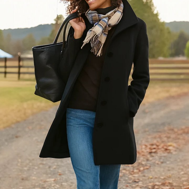 Womens Coats Long Tailored Wool Overcoat with Button Front – Elegant Black Winter Coat 2
