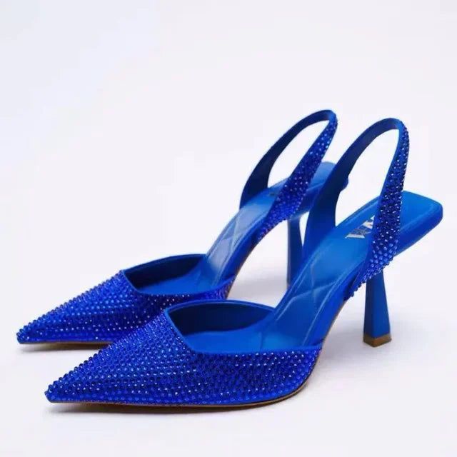 Womens Heeled Sandals with Rhinestone Detail and Cushioned Insole – Elegant Slingback Evening Shoes 0