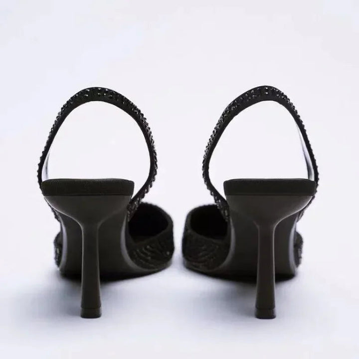 Womens Heeled Sandals with Rhinestone Detail and Cushioned Insole – Elegant Slingback Evening Shoes 1