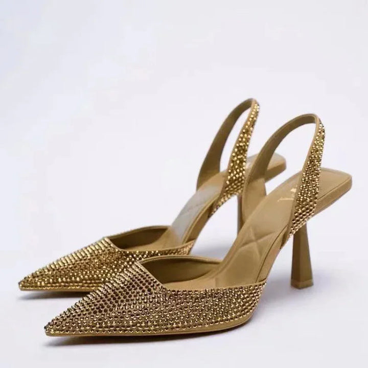 Womens Heeled Sandals with Rhinestone Detail and Cushioned Insole – Elegant Slingback Evening Shoes 2