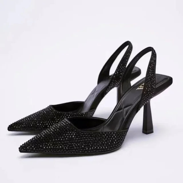 Womens Heeled Sandals with Rhinestone Detail and Cushioned Insole – Elegant Slingback Evening Shoes 3