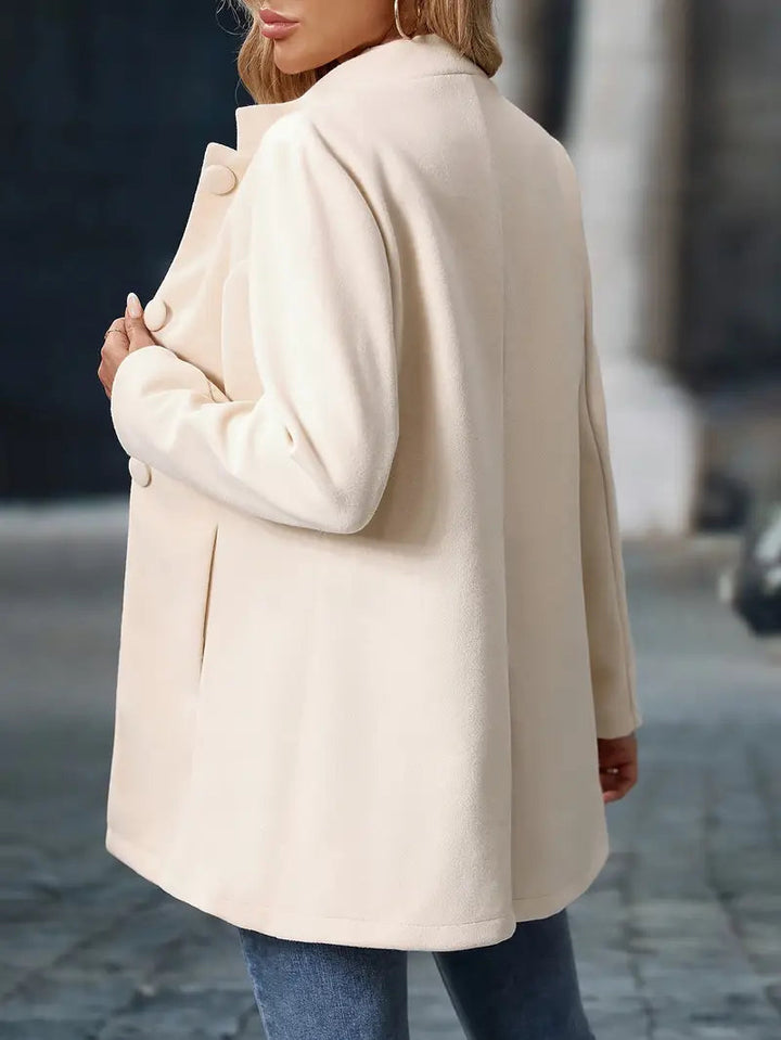 Womens Mid-Length Overcoat with Stand Collar and Button Front – Elegant Black Coat for All Seasons 3