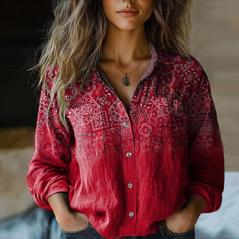 Womens Top with Button Front Closure and Long Sleeves – Printed Casual Blouse for Women 0