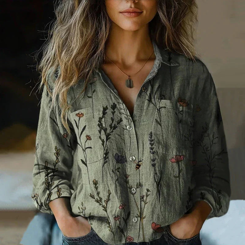 Womens Top with Button Front Closure and Long Sleeves – Printed Casual Blouse for Women 1