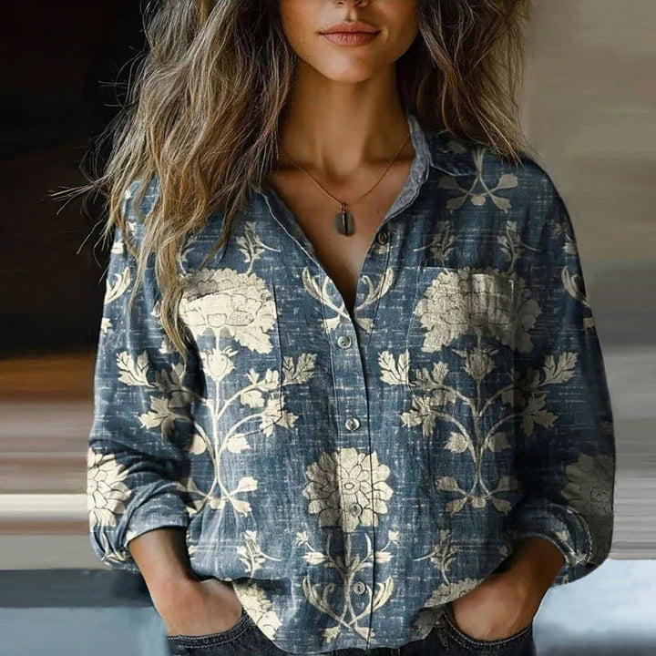 Womens Top with Button Front Closure and Long Sleeves – Printed Casual Blouse for Women 2