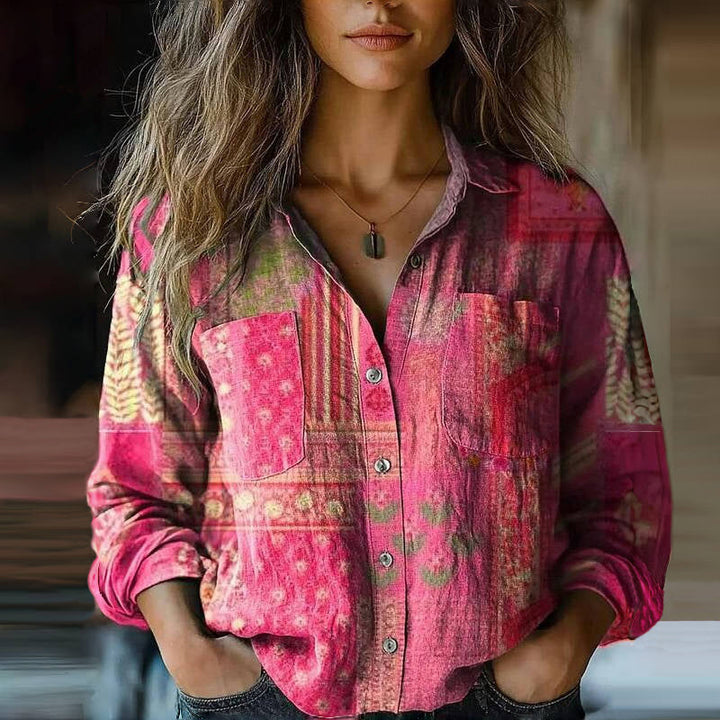 Womens Top with Button Front Closure and Long Sleeves – Printed Casual Blouse for Women 3