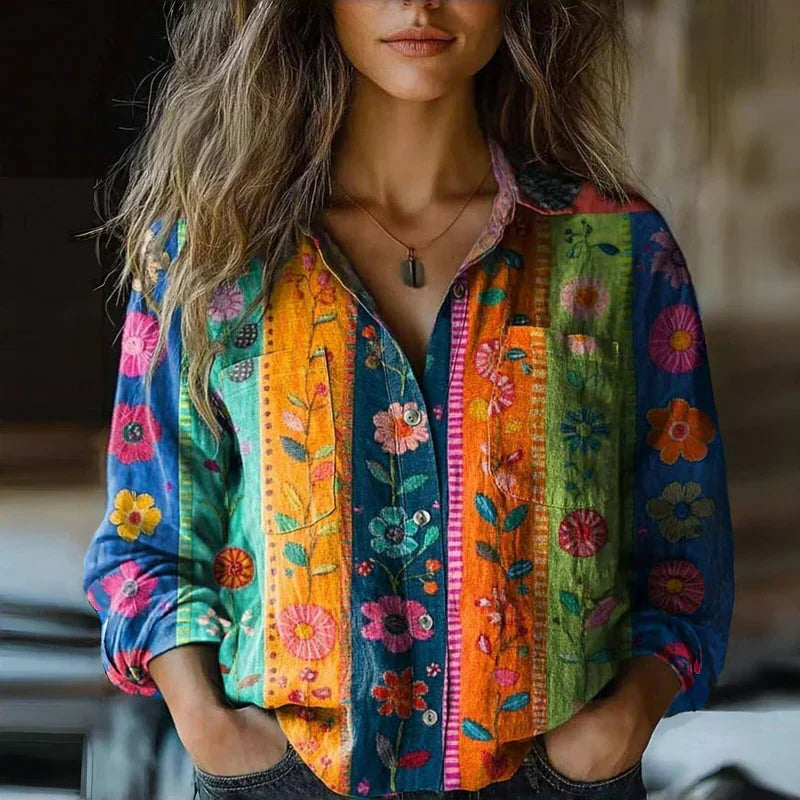 Womens Top with Button Front Closure and Long Sleeves – Printed Casual Blouse for Women 4