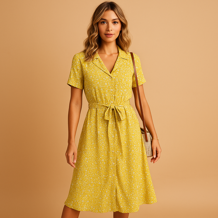 Floral midi dress with short sleeves for women | Clara
